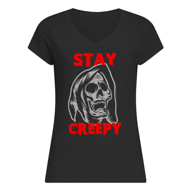 Halloween stay creepy skull women's v-neck