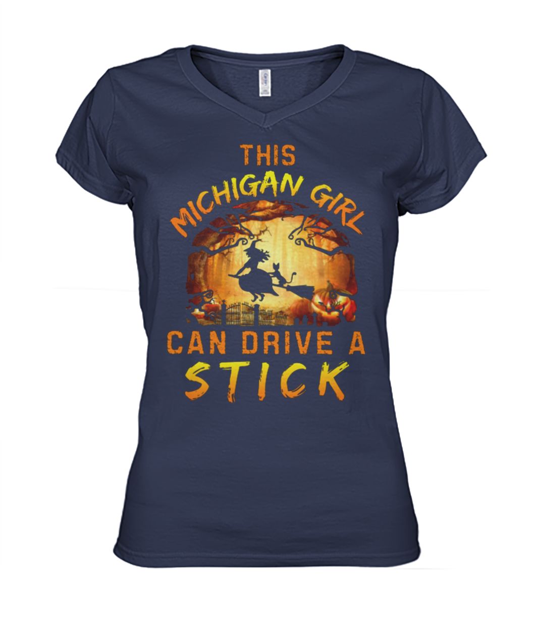 Halloween this michigan girl can drive a stick women's v-neck