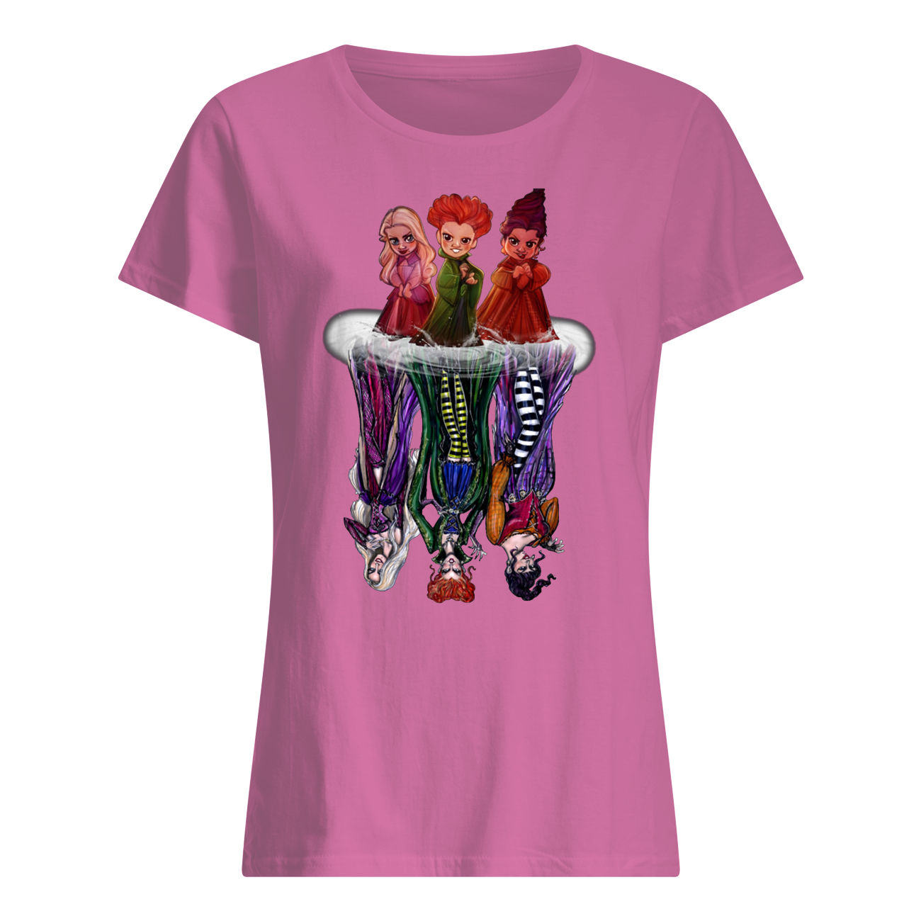 Hocus pocus characters chibi water reflection womens shirt