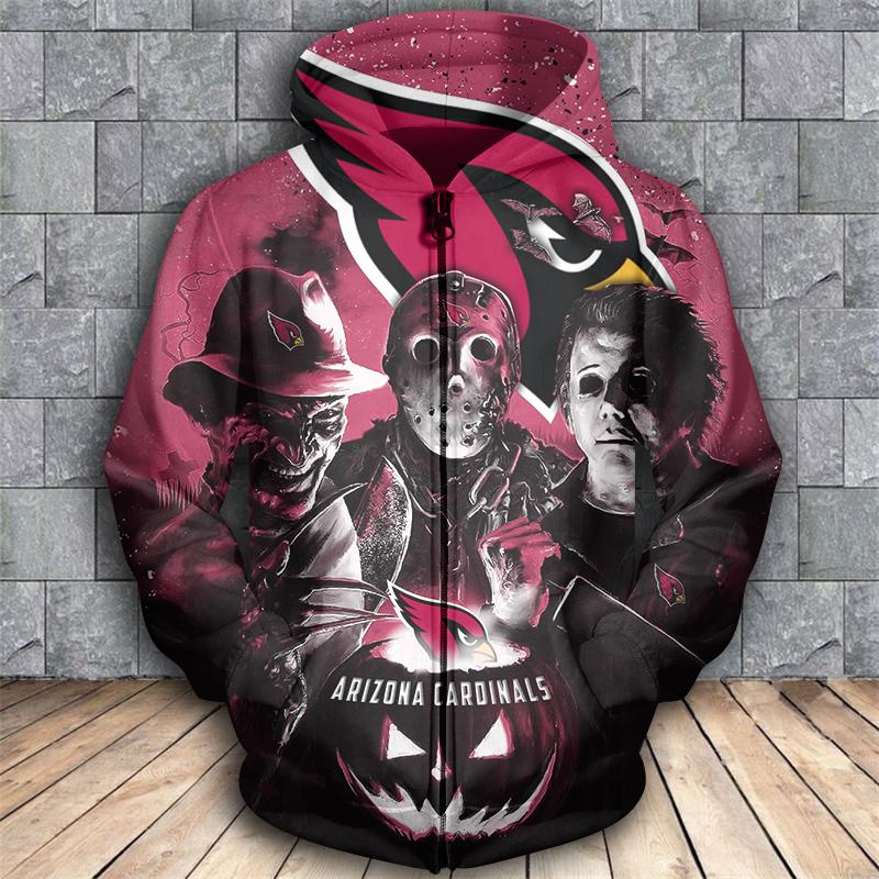 Horror movie characters arizona cardinals 3d zipper hoodie - size l