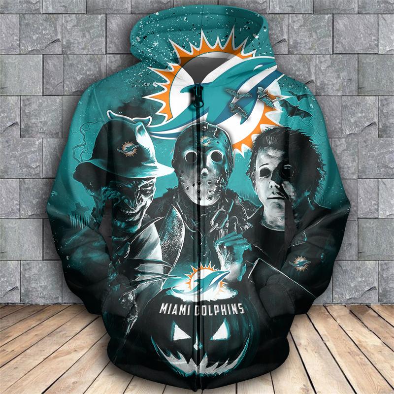 Horror movie characters miami dolphins 3d zipper hoodie - size l
