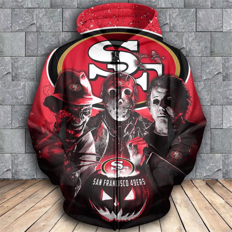 Horror movie characters san francisco 49ers 3d zipper hoodie - size m