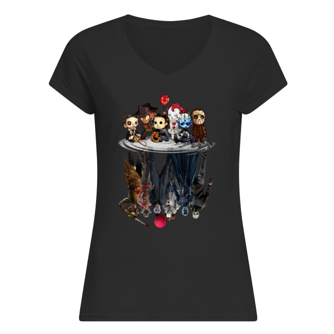 Horror movie characters water reflection women's v-neck