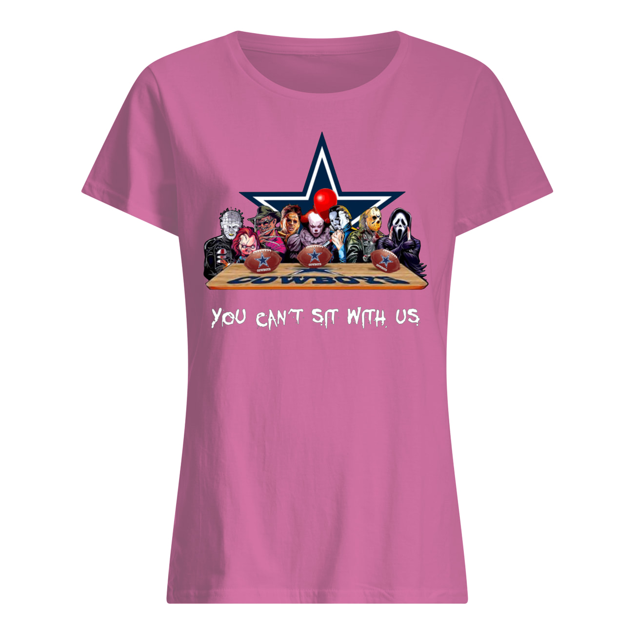 Horror movies characters you can sit with us dallas cowboys womens shirt