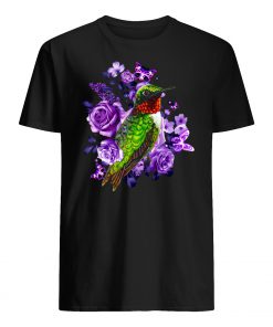 Hummingbird and purple rose flower mens shirt