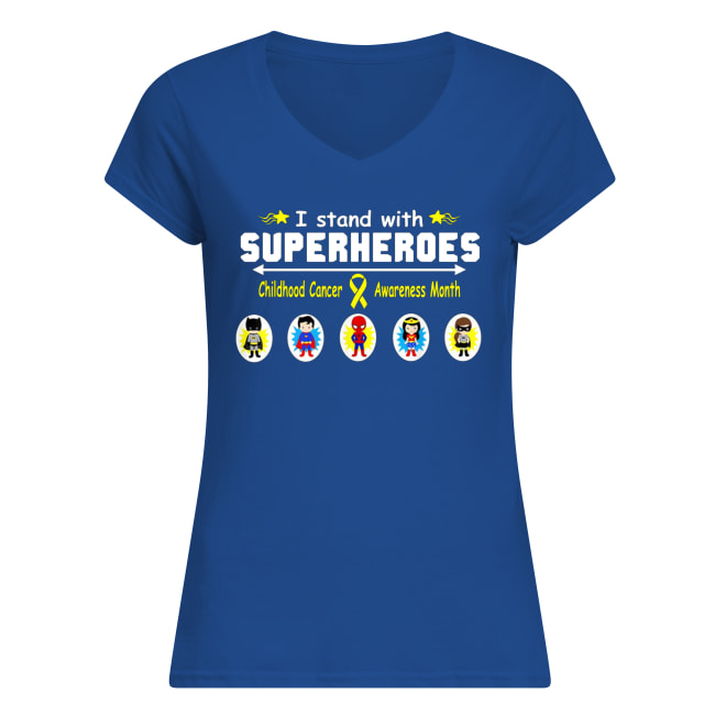 I stand with superheroes childhood cancer awareness month women's v-neck