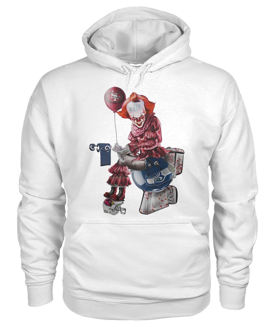 It pennywise san francisco 49ers sitting on seattle seahawks hoodie