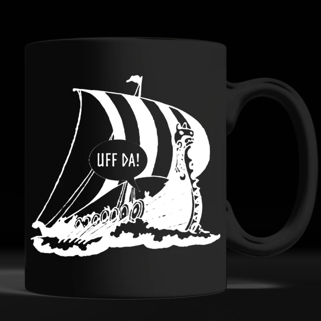 Norwegian vikings uff da mug - black