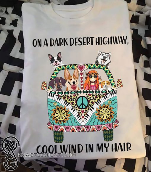 On a dark desert highway cool wind in my hair hippie girl with cats shirt