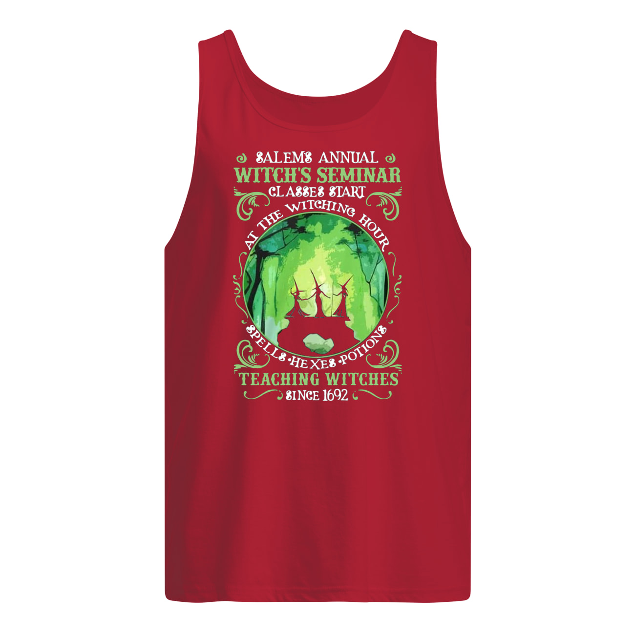 Salem annual witch seminar classes start at the witching hour spells hexes potions teaching witches sine 1692 tank top