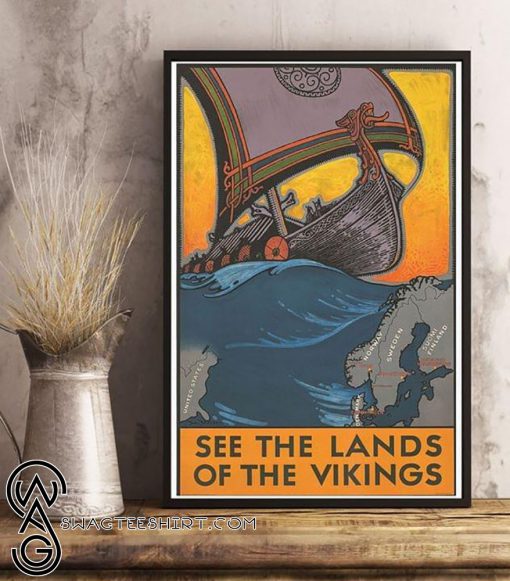See the land of the vikings map of scandinavia poster