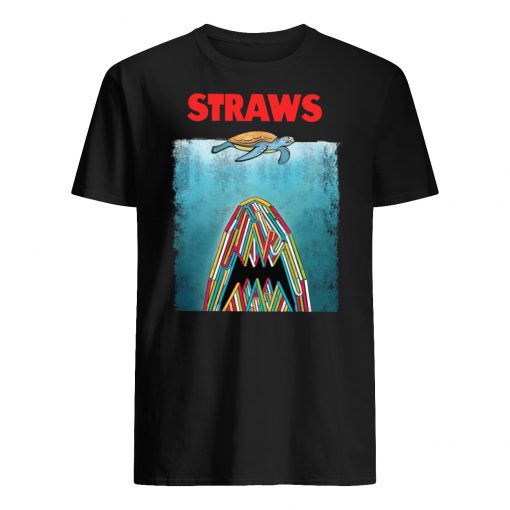 Shark plastic straws save the turtle men's shirt