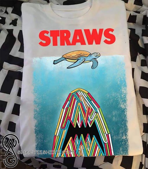 Shark plastic straws save the turtle shirt