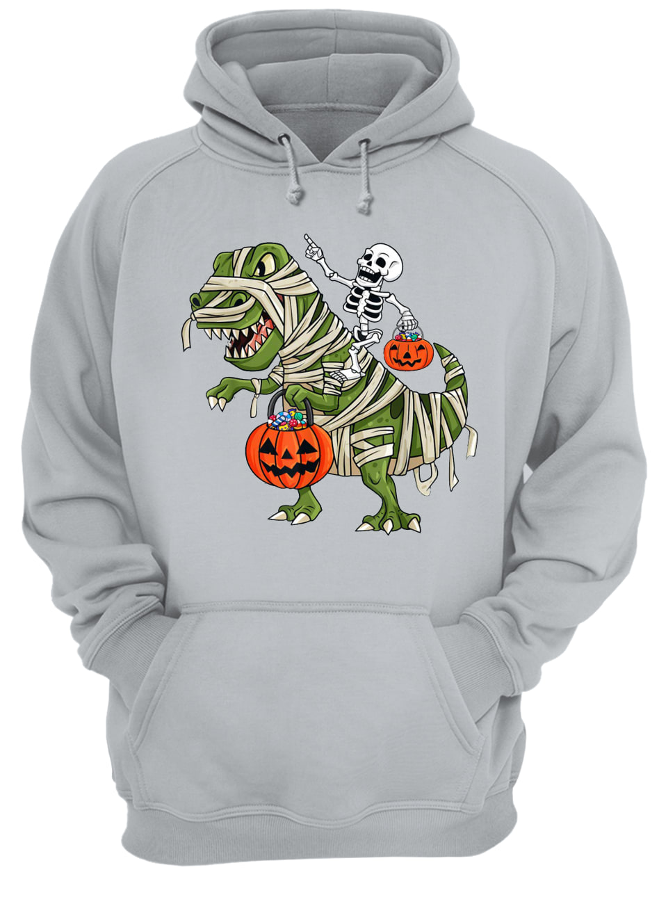 Skeleton riding t-rex halloween hoodie