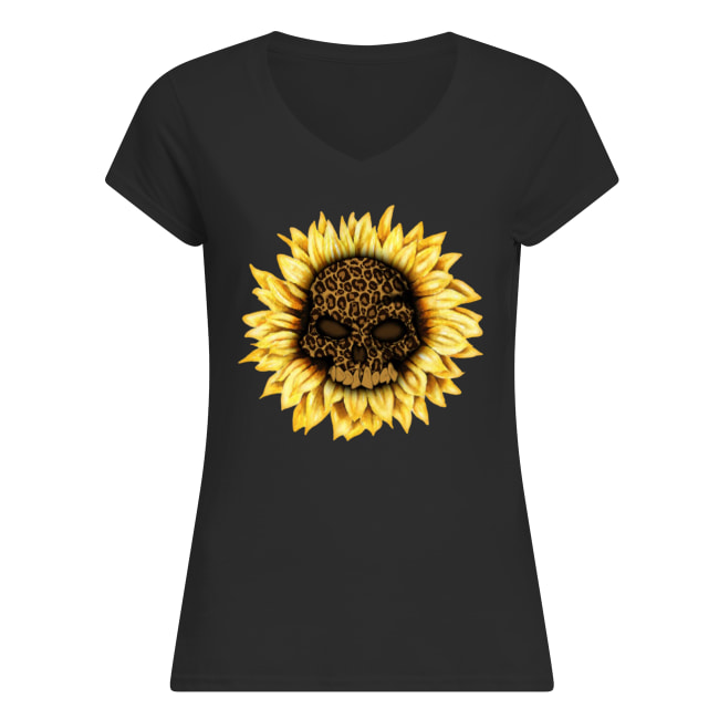 Skull leopard sunflower women's v-neck