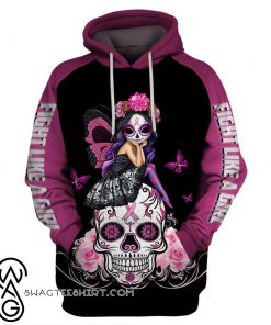 Skull pink warrior fight like a girl breast cancer awareness 3d hoodie