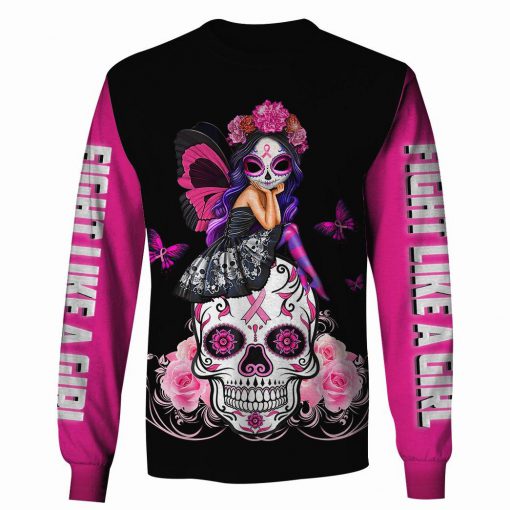 Skull pink warrior fight like a girl breast cancer awareness 3d longsleeve shirt