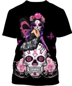 Skull pink warrior fight like a girl breast cancer awareness 3d t-shirt