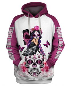 Skull pink warrior fight like a girl breast cancer awareness 3d white pullover