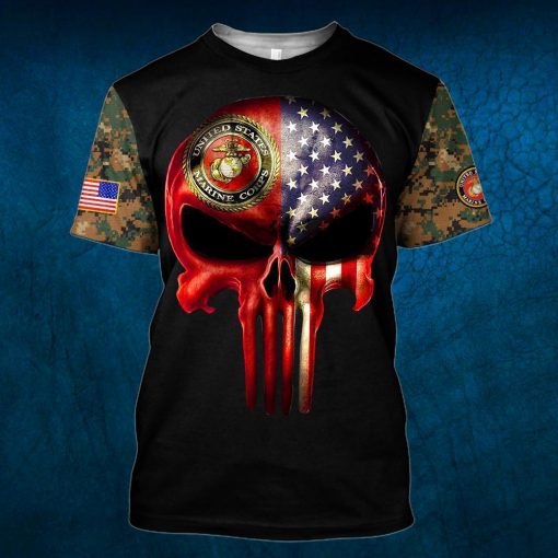 Skull united states marine corps uniform camo brave 3d t-shirt
