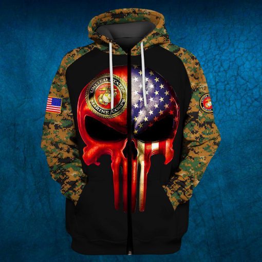 Skull united states marine corps uniform camo brave 3d zip hoodie