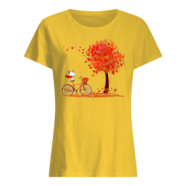 Snoopy riding a bicycle hello autumn women's shirt