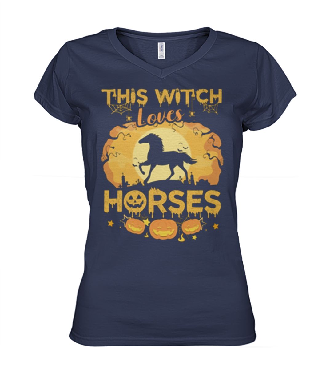 This witch loves horses halloween women's v-neck