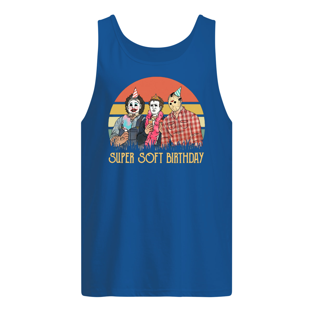 Vintage horror movie characters super soft birthday tank top