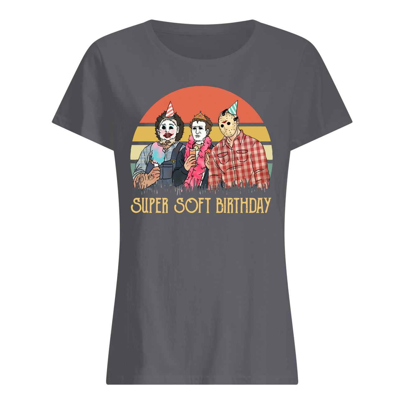 Vintage horror movie characters super soft birthday womens shirt