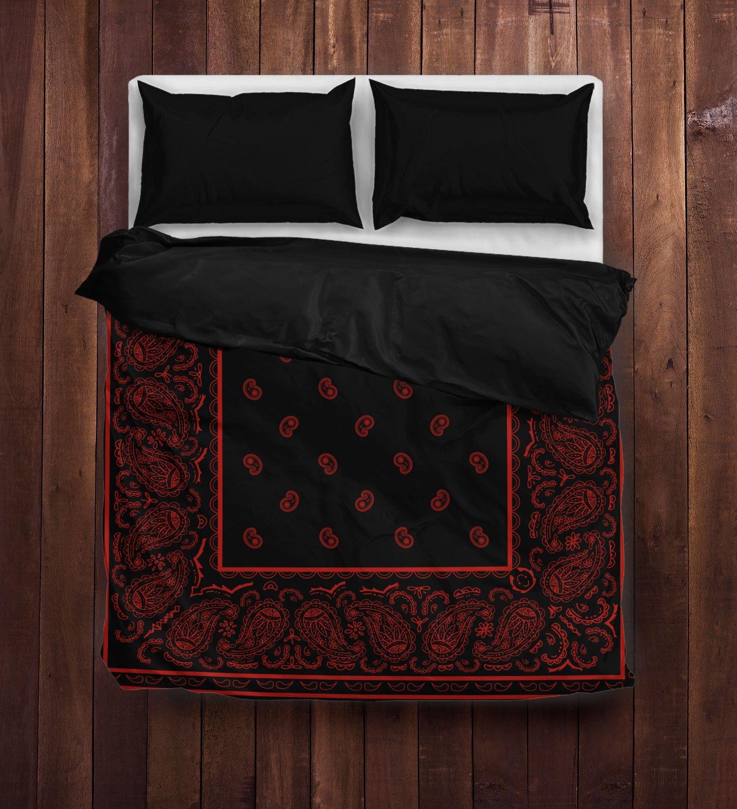Black and red bandana duvet cover bedding set - king