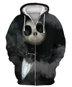 Black halloween jack skellington 3d zip hoodie