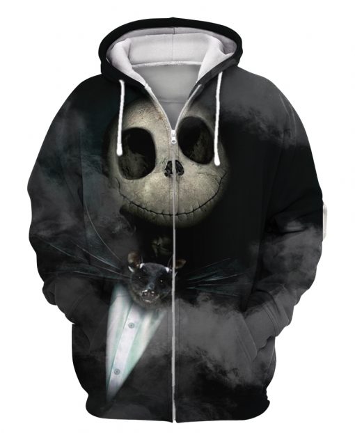 Black halloween jack skellington 3d zip hoodie
