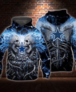 Blue electric skull dallas cowboys 3d hoodie - size xl