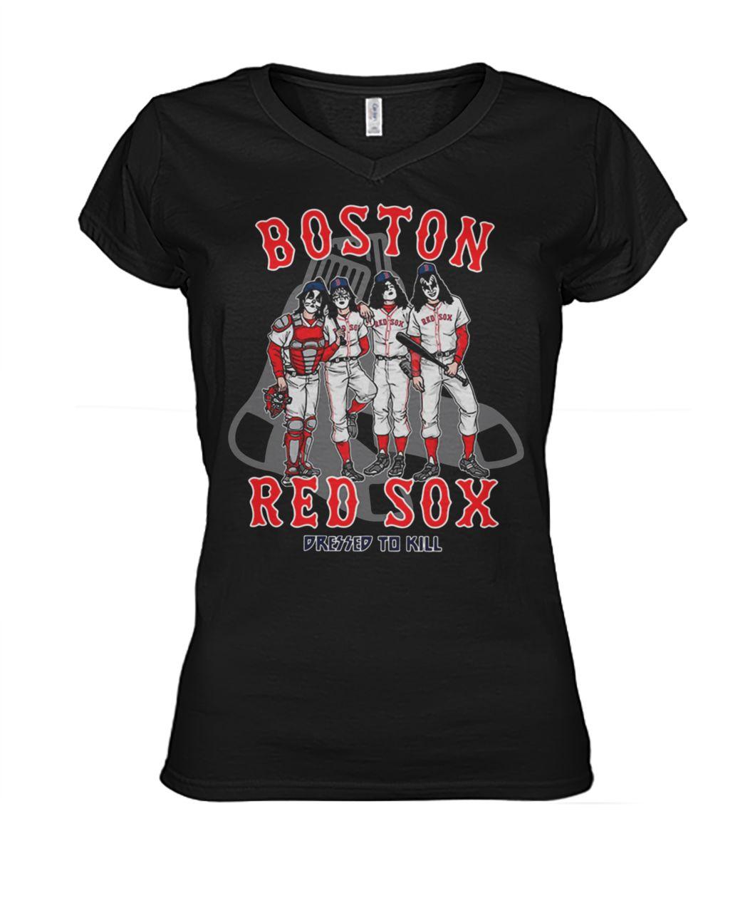 Boston red sox dressed to kill kiss rock band womens v-neck