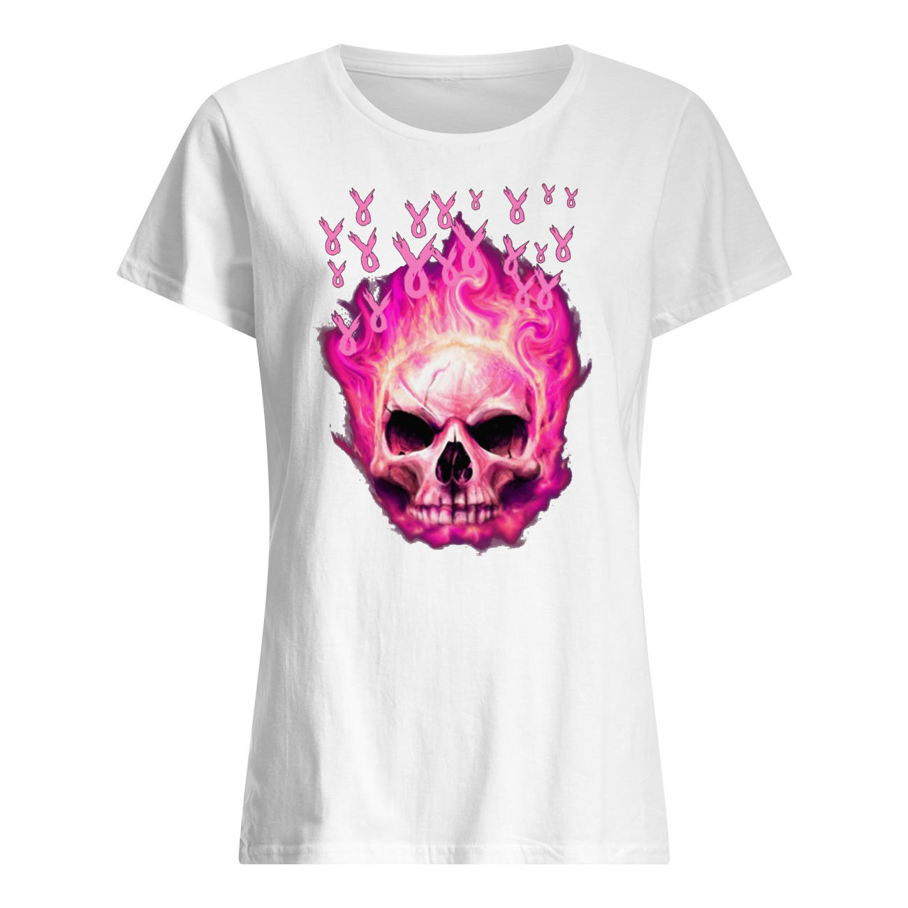 Breast cancer awareness fire skull womens shirt