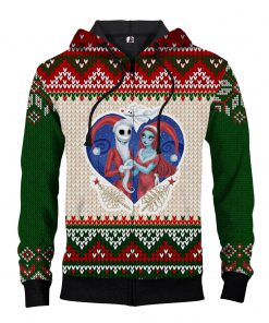 Christmas couple jack and sally ugly christmas all over print zip hoodie