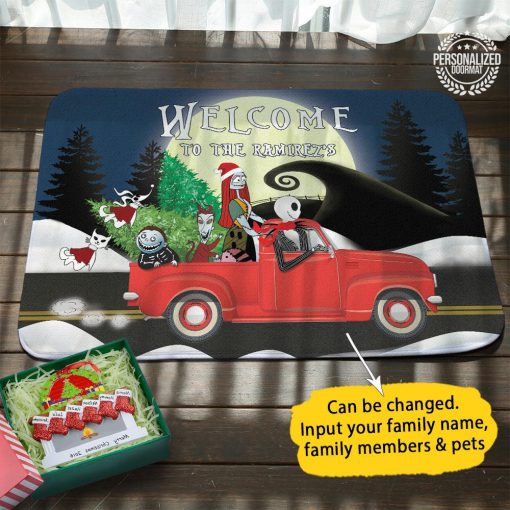 Christmas jack and sally on truck welcome to the robert doormat - navy