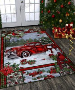 Christmas red truck snowy cardinals living room rug 1