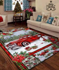Christmas red truck snowy cardinals living room rug 2