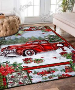 Christmas red truck snowy cardinals living room rug 3
