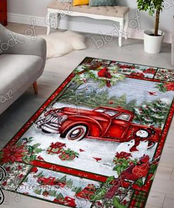Christmas red truck snowy cardinals living room rug