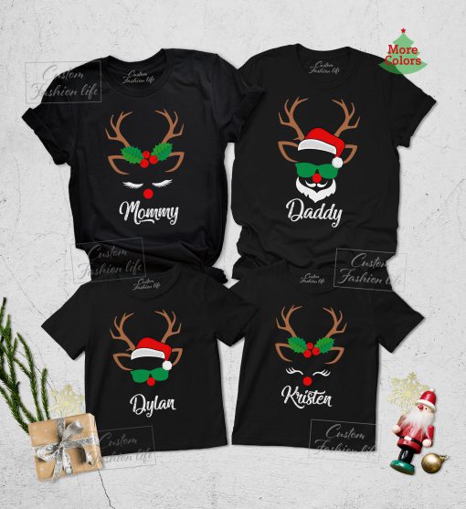 Christmas reindeer and santa womens shirt