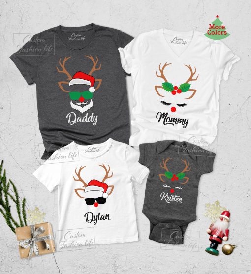 Christmas reindeer and santa youth shirt