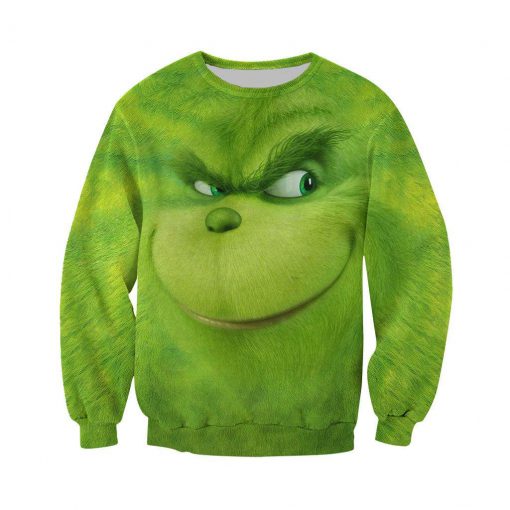 Christmas smiling grinch face 3d all over printed long-sleeved shirt