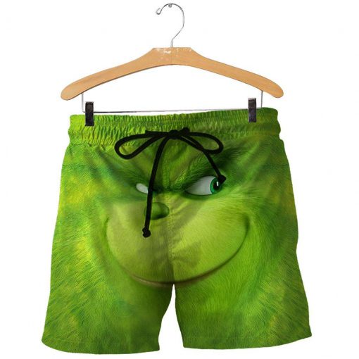 Christmas smiling grinch face 3d all over printed shorts