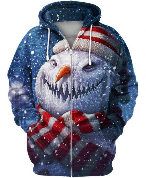 Christmas snowman scary 3d zip hoodie