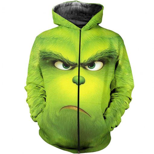 Christmas the grinch face 3d all over printed zip hoodie