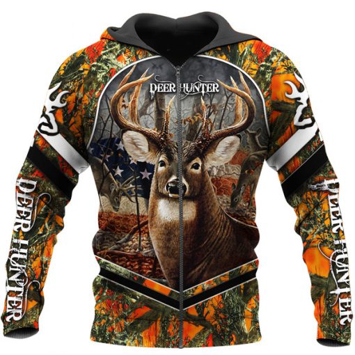 Deer flag arrow full printing zip hoodie