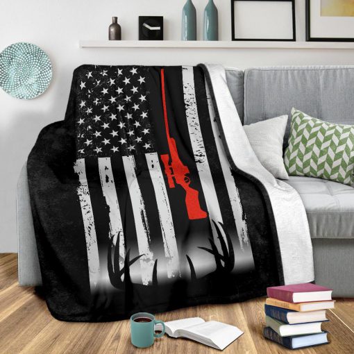 Deer hunting american flag blanket - large