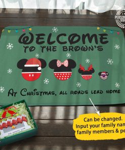 Disney mouse christmas personalized doormat - green